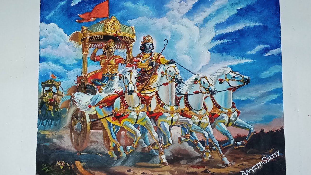 Mahabharata || Krishna and Arjuna || Water colour painting.