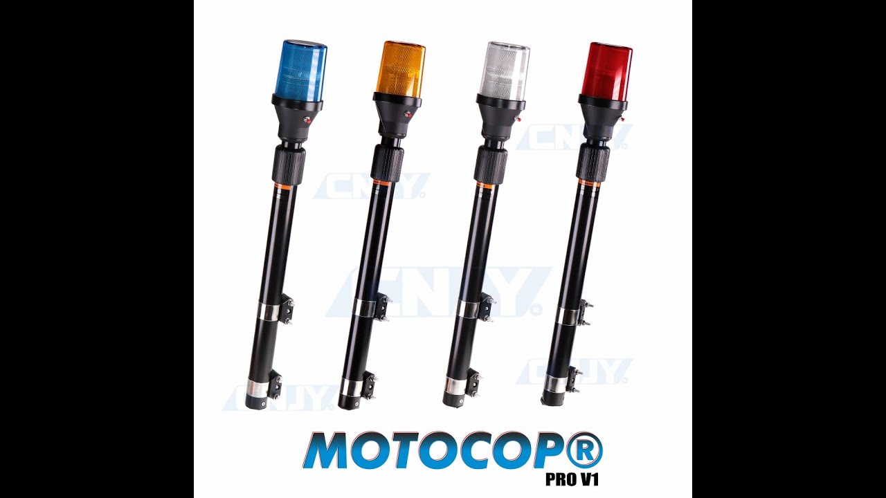 Gyrophare pour moto avec mat télescopique à led blanc bleu rouge orange MOTOCOP®V1-P