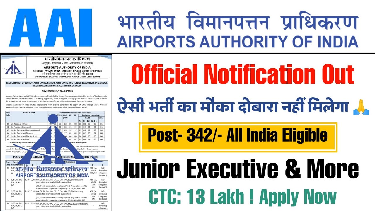 AAI Junior Executive Recruitment 2023 Apply Online | AAI Job Vacancy 2023 | भारतीय विमान भर्ती 2023