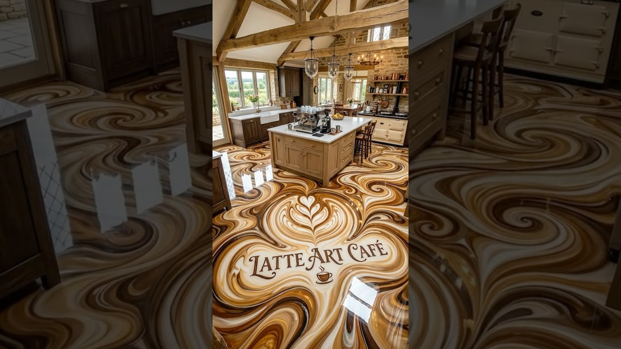 Latte Art Epoxy Floor Transformation ☕ From Bare Kitchen to Luxury Café Kitchen #shorts #epic #epoxy