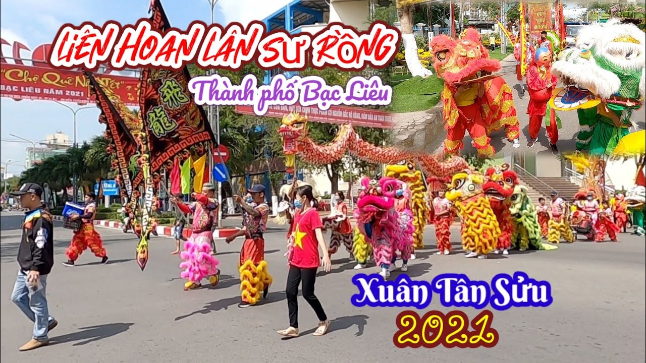 Các đoàn lân của Bạc Liêu diễu hành mừng xuân Tân Sửu 2021