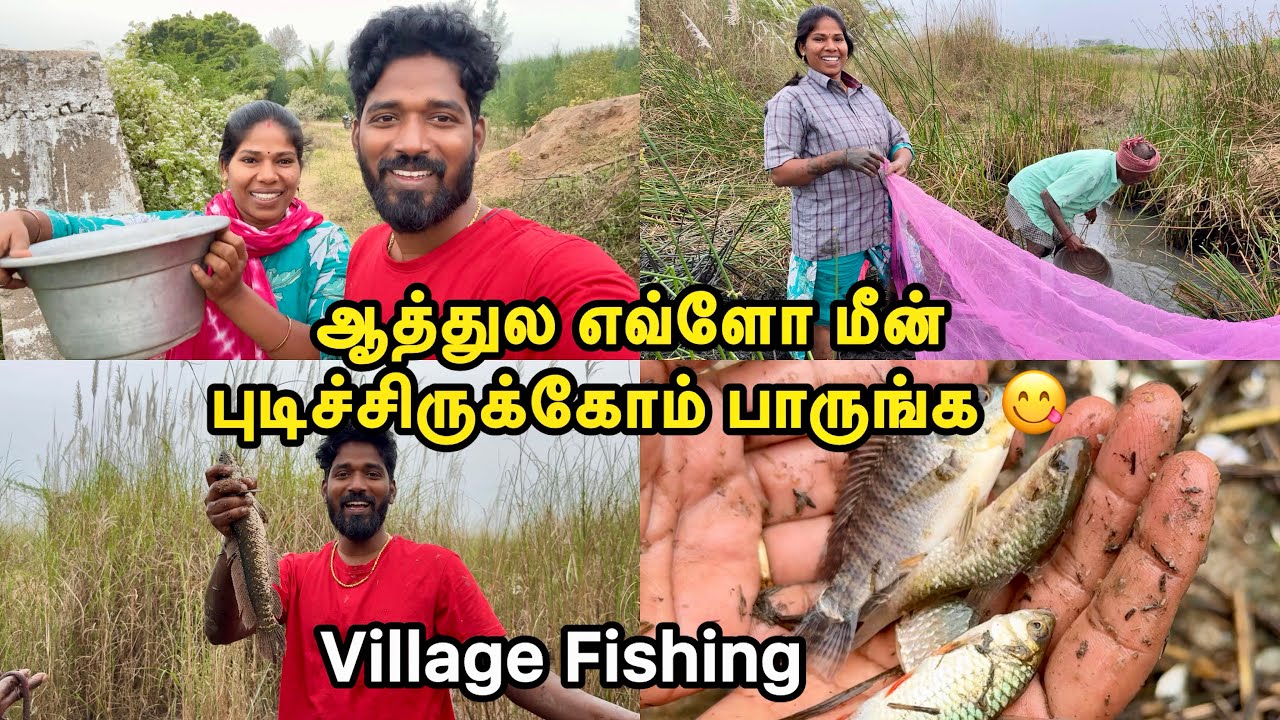 ஆத்துல எவ்ளோ மீன் புடிச்சிருக்கோம் பாருங்க 😊 | Sangeetha Vinoth | #villagefishing