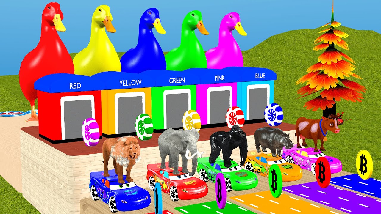 Long Slide Game : Cow Gorilla Lion Hippopotamus Elephant  Funny 3d Animals