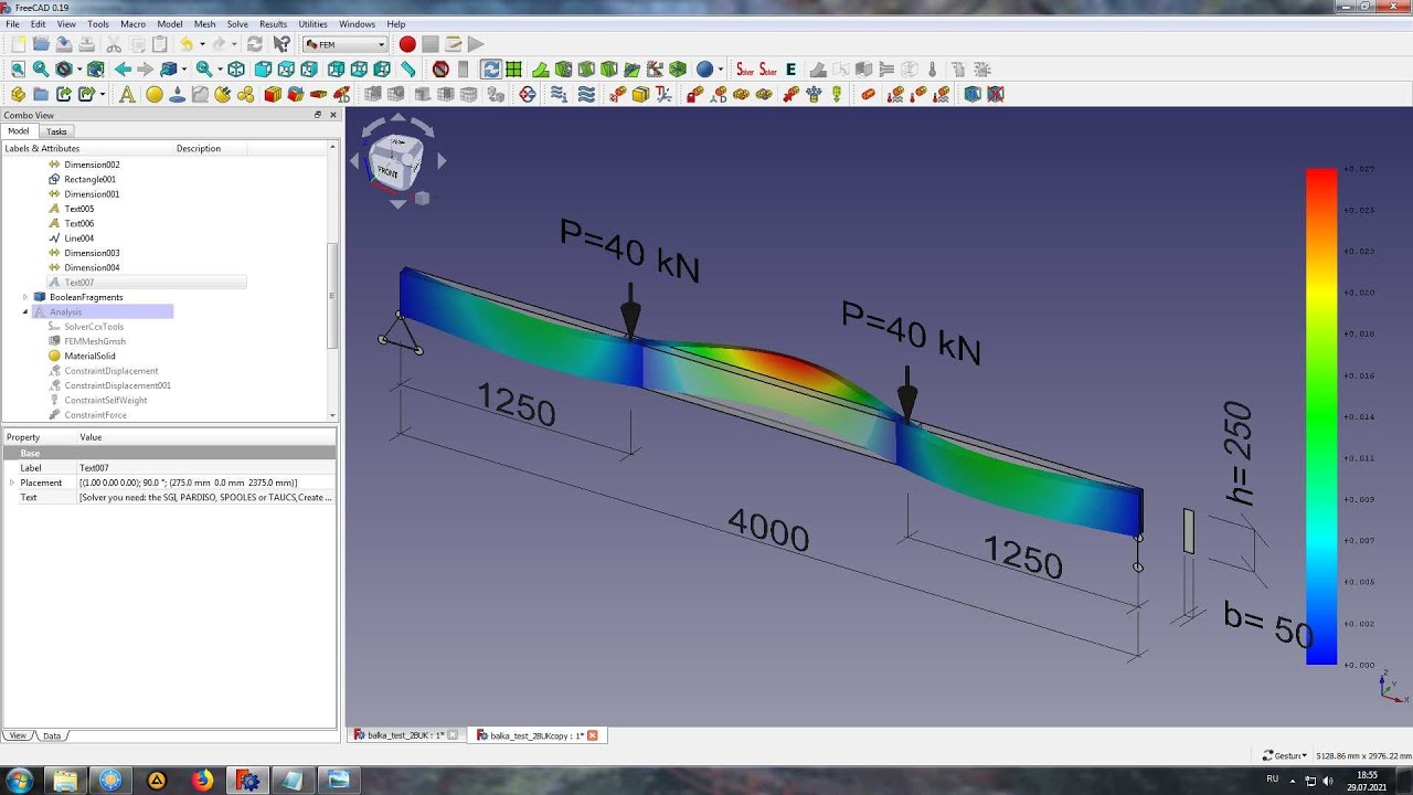Проверка устойчивости балки во FreeCAD FEM
