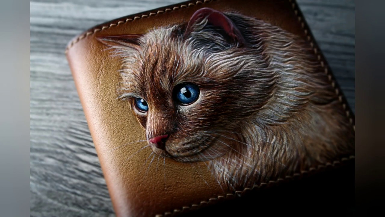 CAT Wallet. Leather bi-fold wallet. КОЖАНЫЙ Кошелек бифолд 