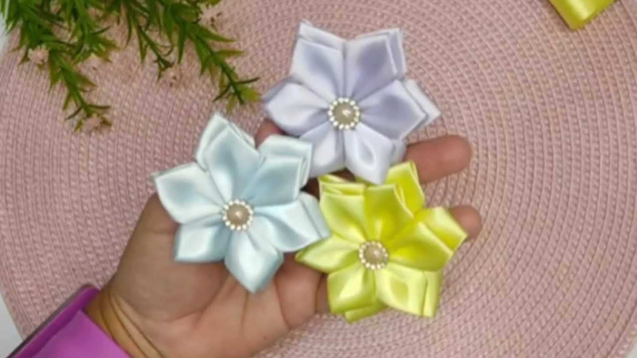 Satin Ribbon Flower Hair Clip 🌸 | Easy Flower Bow Making Tutorial | DIY Hair Accessories #handmade 