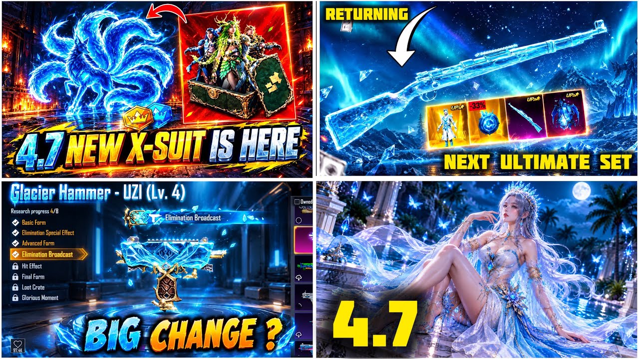 GOOD NEWS v4.7 ❄️ Bgmi Next Ultimate Set // M4 Glacier Concept // New X Suit 4.7 // UMP45 Glacier 