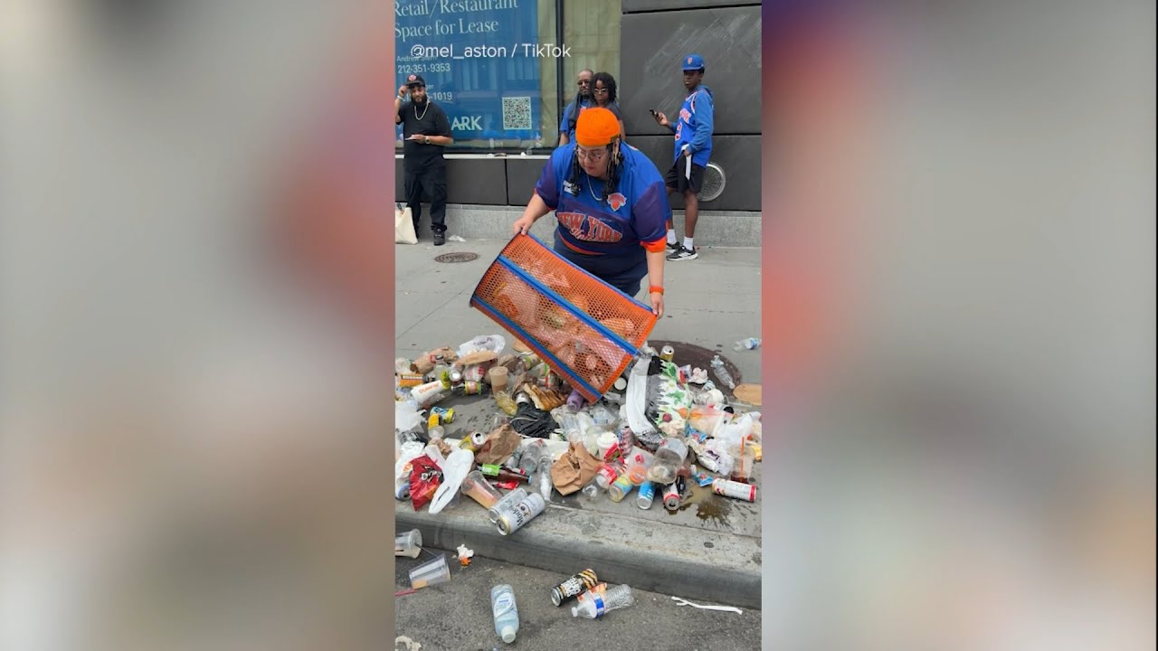Женщину уволили после вирусного видео, на котором она крадет мусорное ведро Knicks