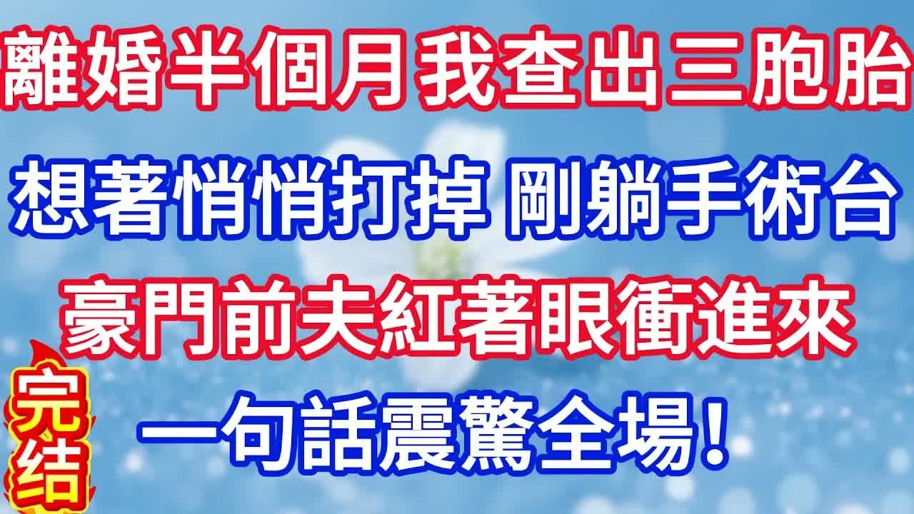 離婚半個月我查出三胞胎，想著悄悄打掉 剛躺手術台，豪門前夫紅著眼衝進來，一句話震驚全場！#完结文#情感故事#一口气看完