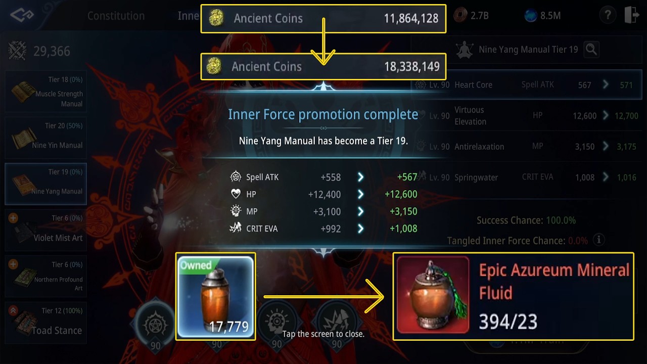 Farming for 1 Month in War Server = 6.5m AC = 17.7k Mineral Fluid = Nine Yang 19