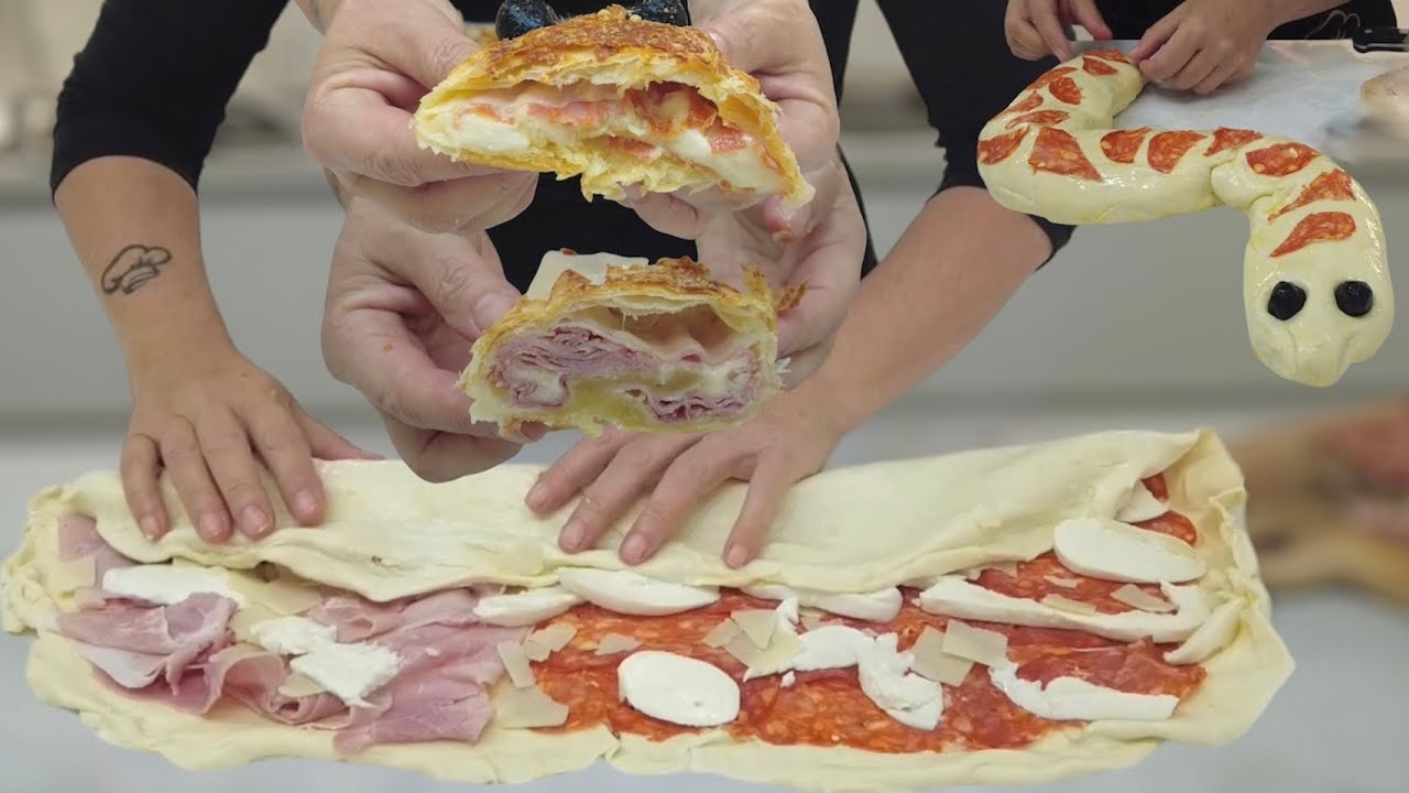 РУЛЕТНАЯ ПИЦЦА ДЕРЕВЕНСКАЯ Змея из слоеного теста ПРОСТО и БЫСТРО