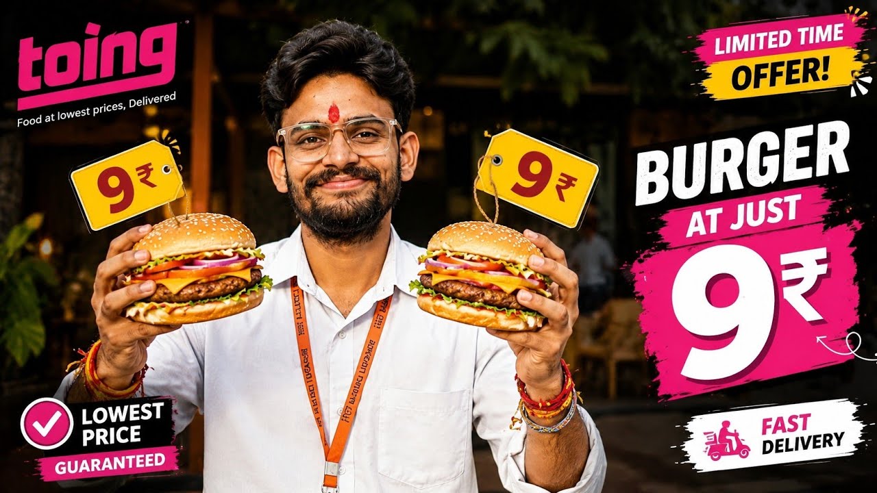 Get a Burger for Only ₹9! 🍔 | Toing App Review & Coupon Code Today 😱 #Toingburger #toing