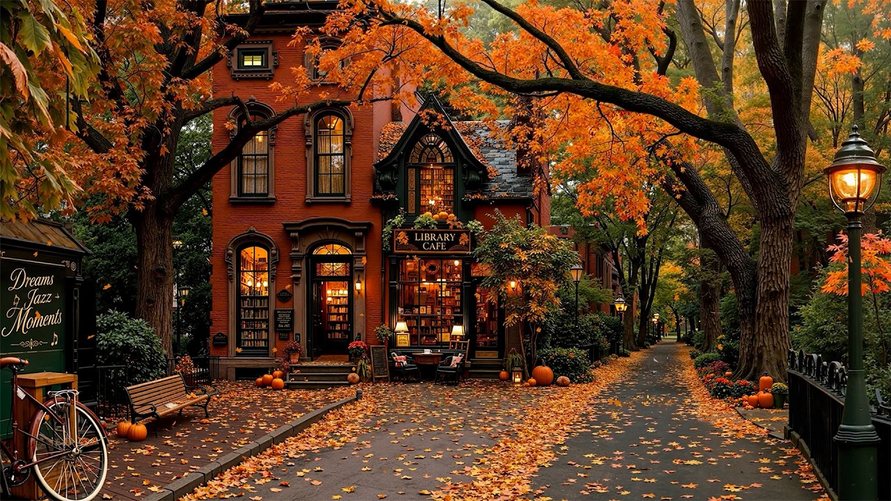 Nostalgic Autumn Day at a Hidden Old Library Caf&eacute; 🍁Cozy Jazz Ambience for Reading & Quiet Reflection