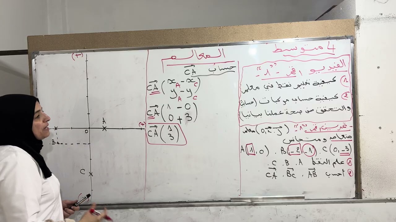 المعالم الفيديو رقم #1 كيفية تعليم نقط في المستوى و كيفية حساب مركبات حسابيا والتحقق بيانيا 