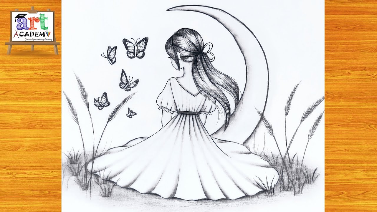How to draw a cute Girl with Butterflies -Pencil sketch || Drawing easy for beginner || Girl drawing
