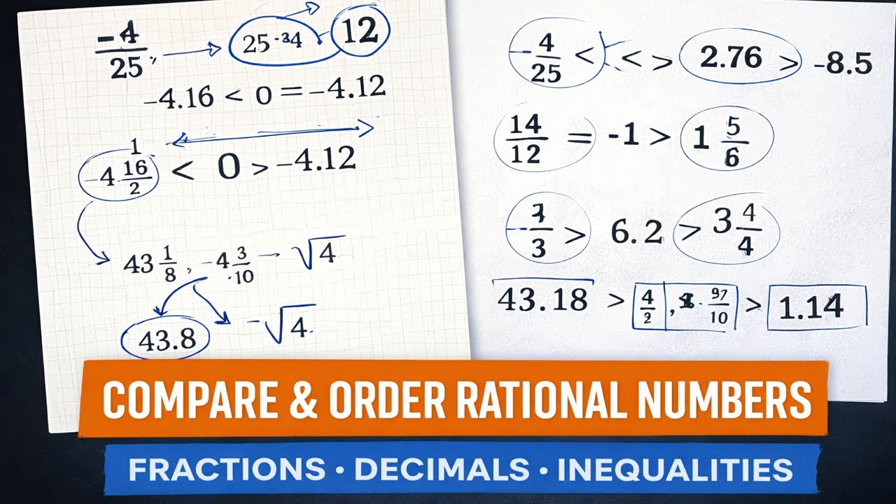 Compare & Order Rational Numbers (Fractions, Decimals, Intequalities) | Full Homework Walkthrough