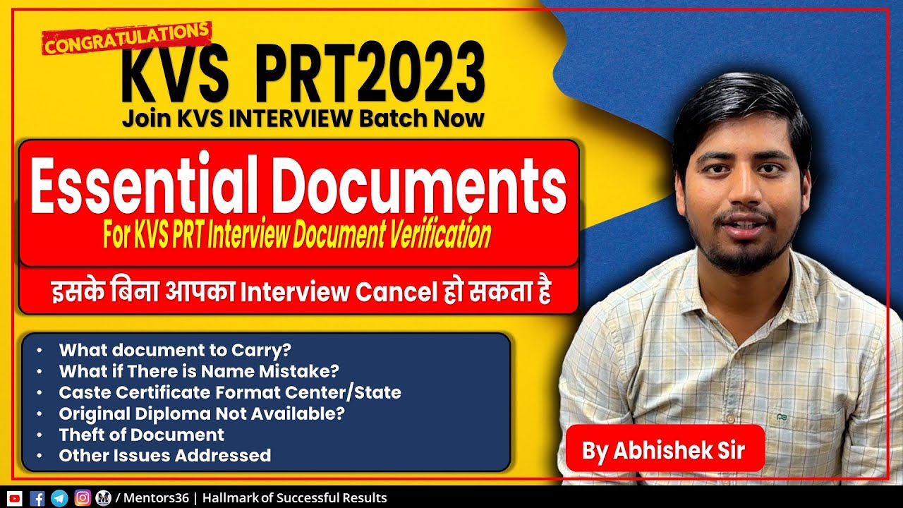 KVS PRT Interview 2023 - Essential Documents During Interview - Check Your List | KVS Mock Interview