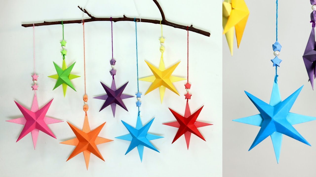 Christmas paper decoration | DIY 3d paper star wall hanging decoration ideas