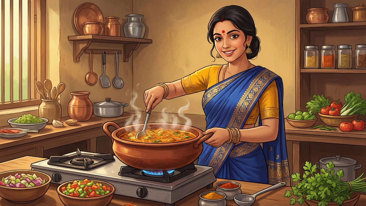 🍃 Cooking Aloo Gobi on a Rainy Day | Peaceful Ghibli-Style Indian Village Life