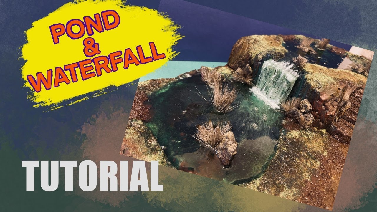 TUTORIAL, pond and waterfall. Polystyrene and water resin.