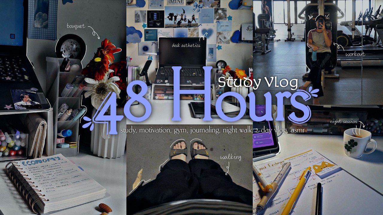 48 HOUR VLOG | lots of studying, gym , night walk , asmr vlog, without voice over ,'-