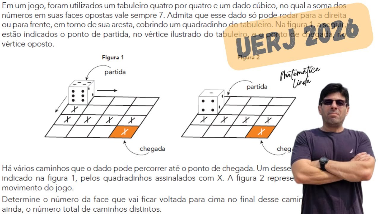 UERJ 2026 - EXAME DISCURSIVO - Em um jogo, foram utilizados um tabuleiro quatro por quatro e um dado