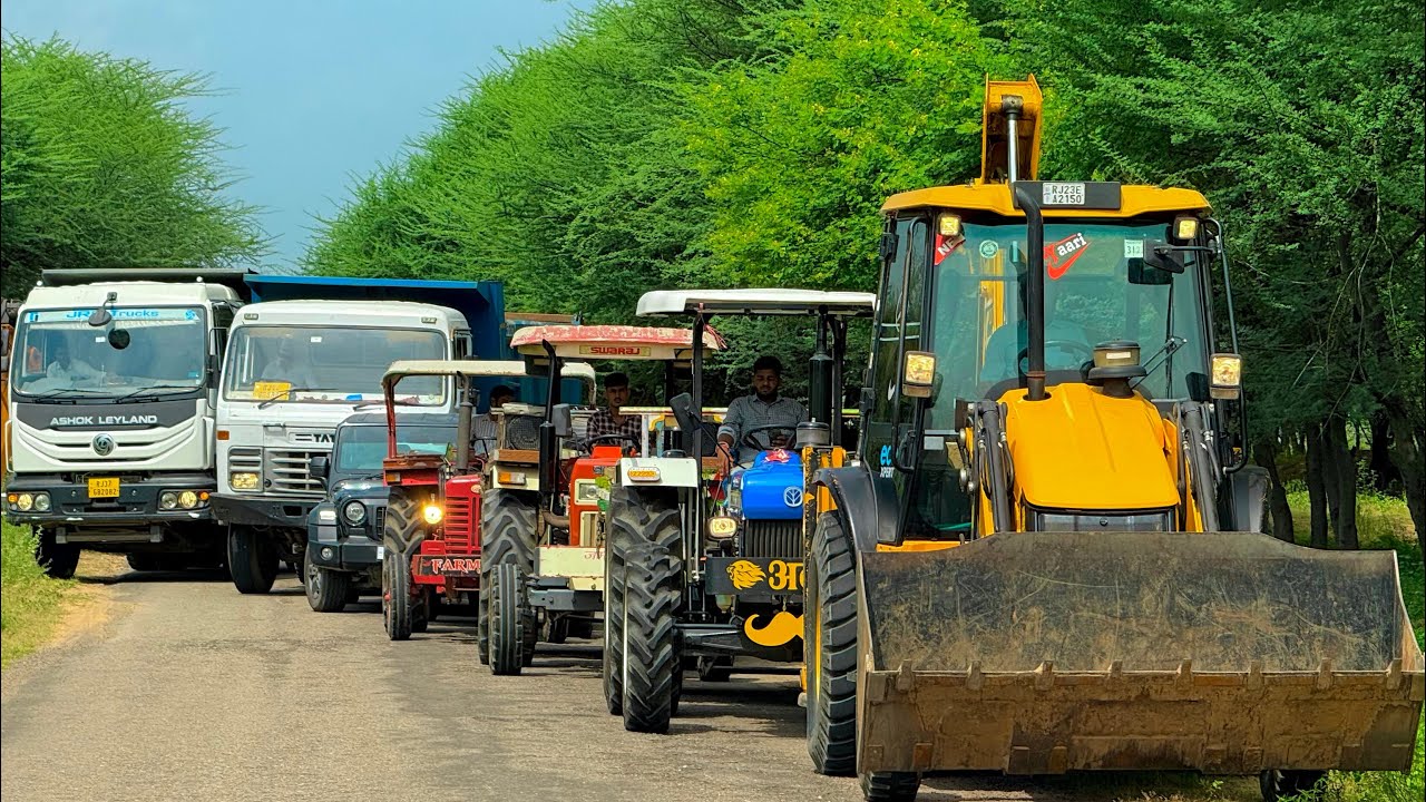 Jcb 3dx loading Mud in TATA Tippers Tractors Swaraj 855Fe New Holland 3630 Tractor 4x4 Thar Truck