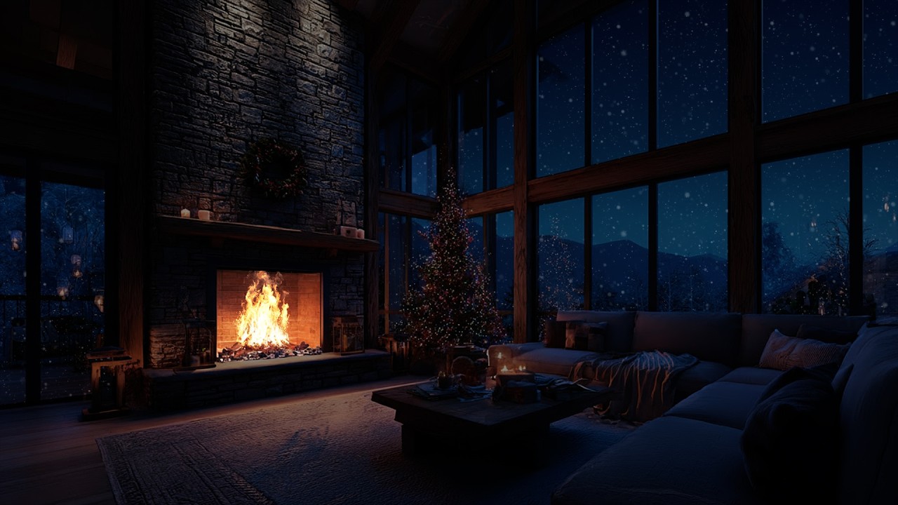 Gentle Winter Snowfall by the Fireplace ❄️ A Calm, Still Atmosphere for Focused Work