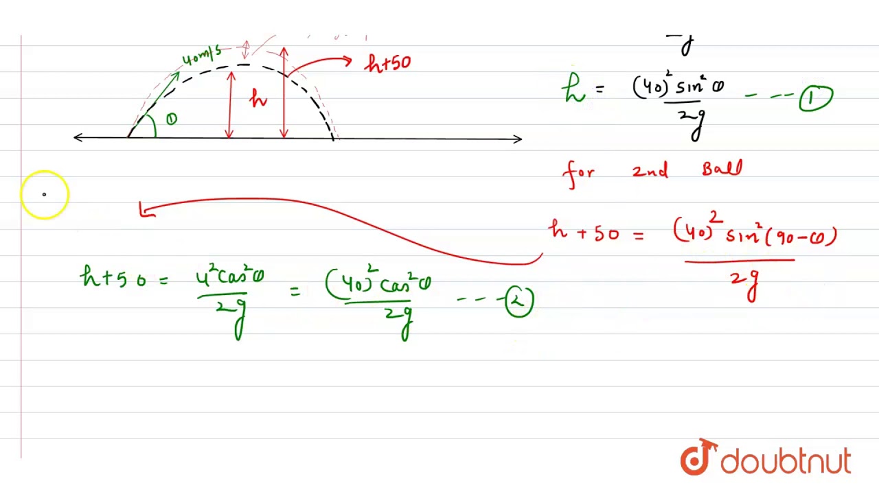 A ball is thown at angle `theta` and another ball is thrown at angle `(90^(@)- theta)` with