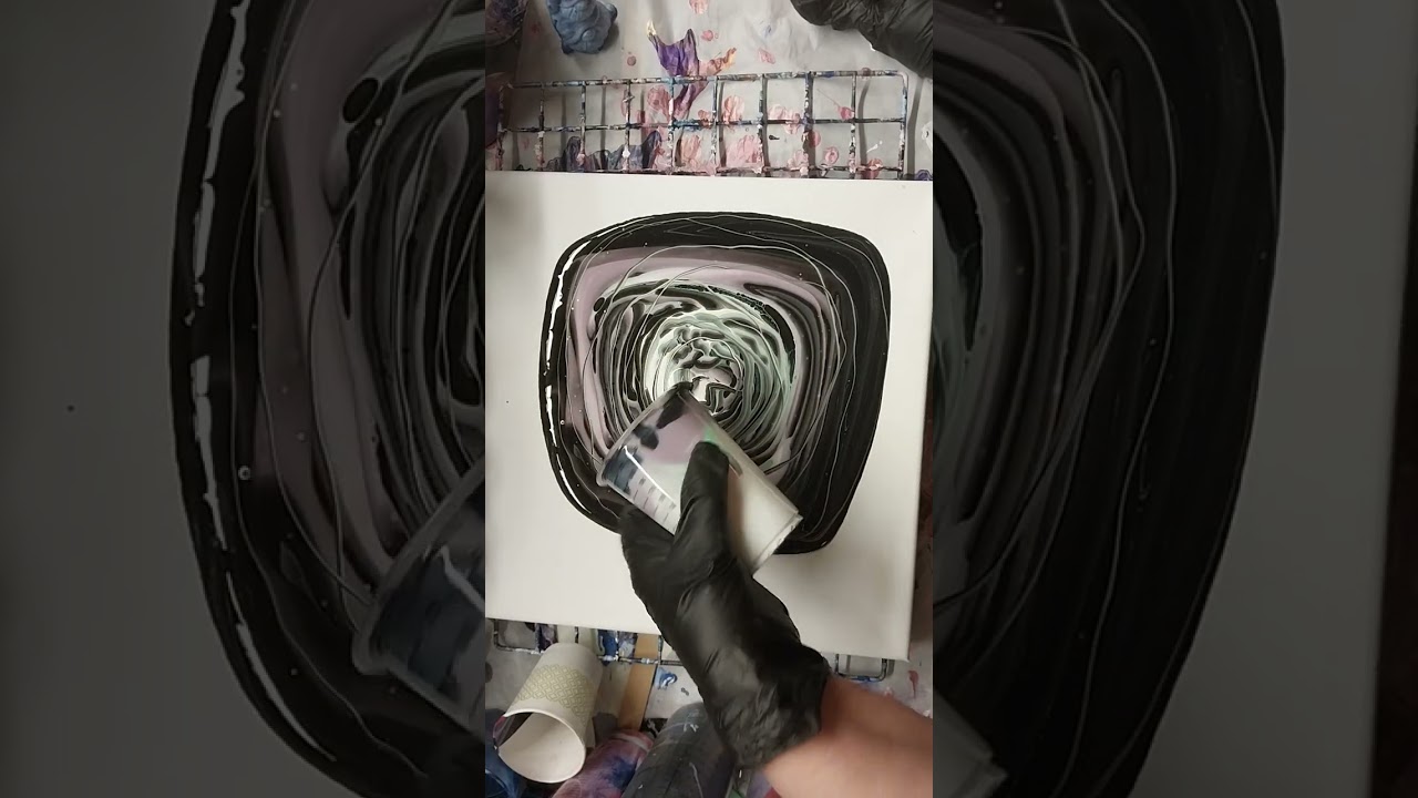1-24-2026 Black & White Marble Roll Acrylic Pour with Hidden Glow Paint 12x12. How did it turn out?