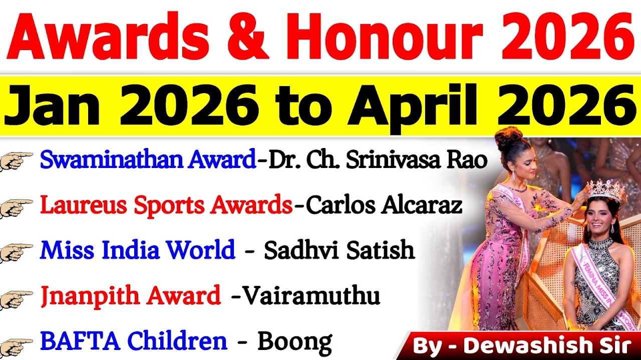 Awards & Honours 2026 🏆🔥 | 100% यही आएगा Exam में 😳 | One Shot Revision 💯