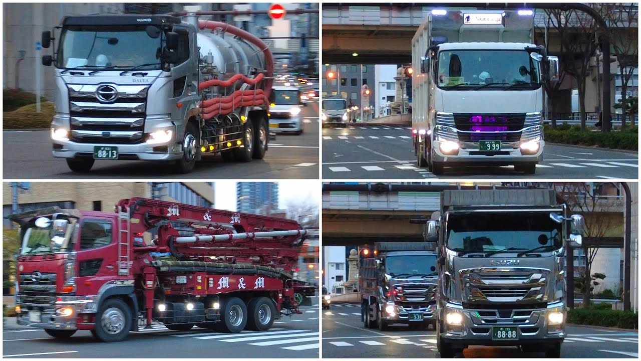 午前7時 難波橋を渡る大型トラック