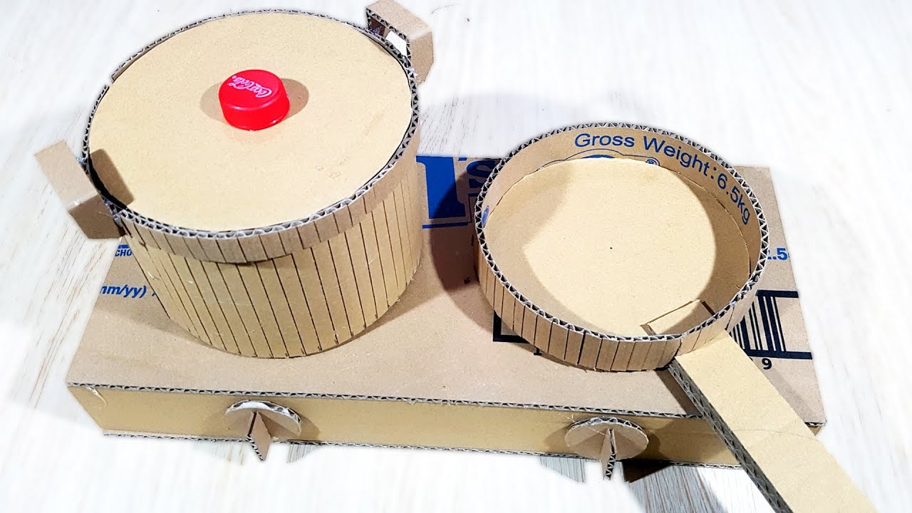 Making Kitchen Utensils (Cooking Pot, Gas Stove and Frying pan) using Cardboard