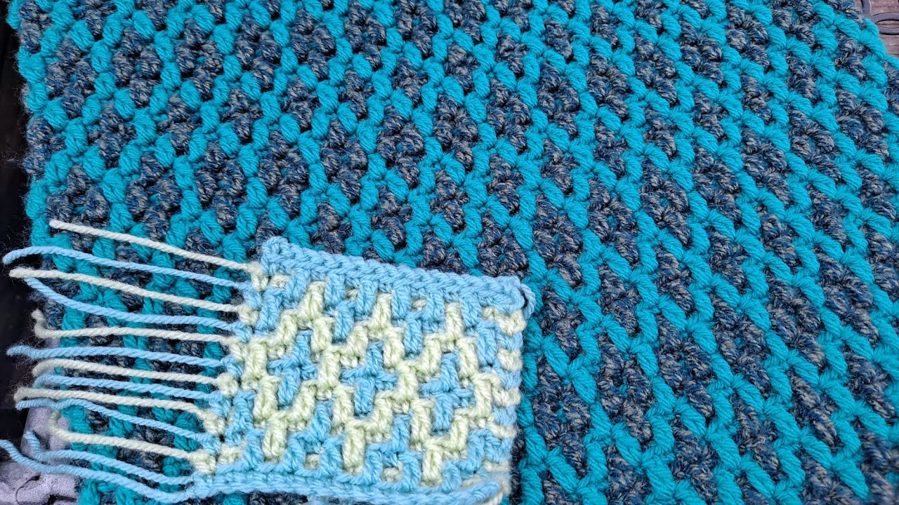 Mosaic Crochet Pattern #55 - Multiple of 4+4 - work FLAT or IN THE ROUND