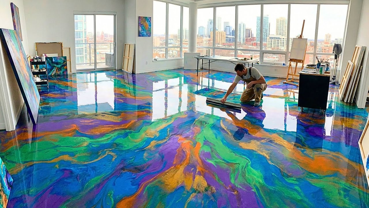 Top 9 Vibrant Epoxy Floor Patterns Featuring Fluid Resin Art and Color Blending for Studios