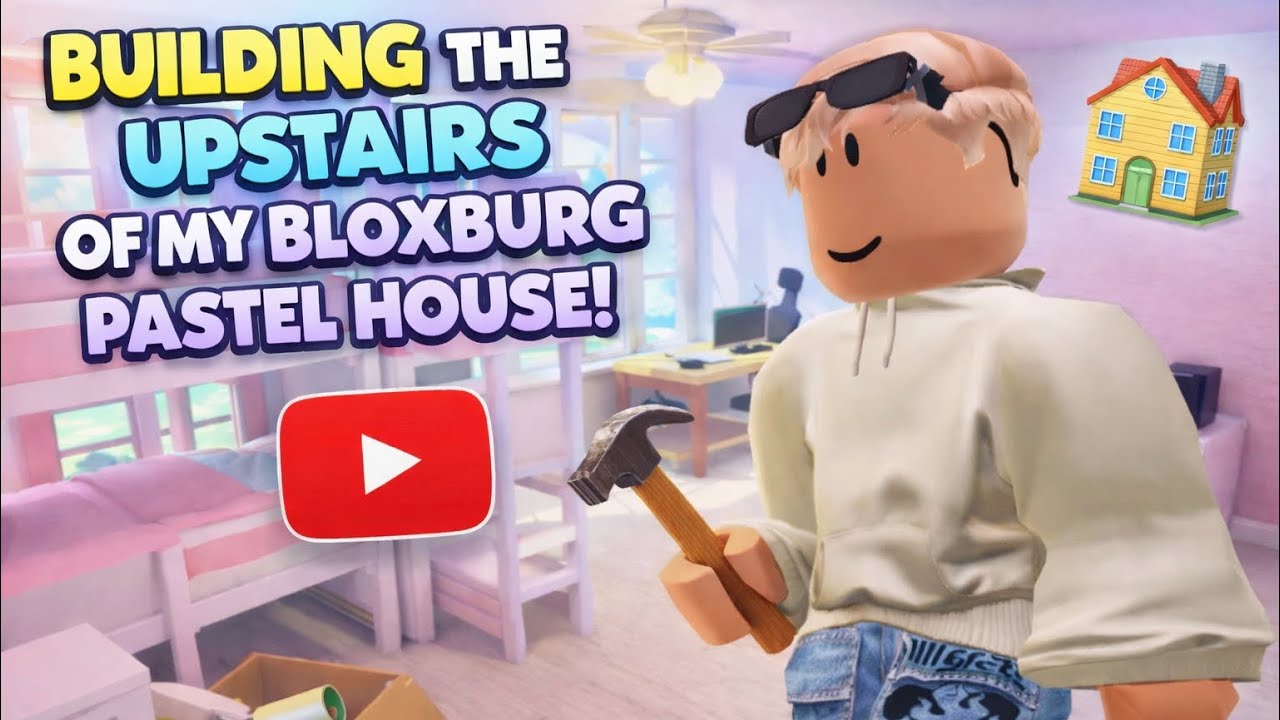 BUILDING the UPSTAIRS OF MY BLOXBURG pastel HOME for my roleplay TOWN!  [Bloxburg building video]