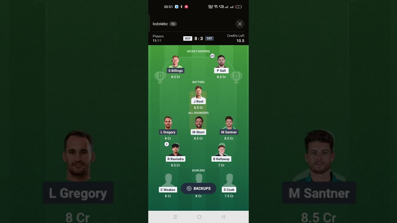 WEF vs TRT dream 11 team