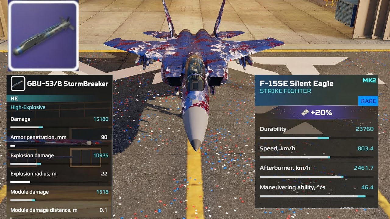 F-15 Silent Eagle(Tier 3) US military 4++ gen Fighter Jet & GBU 53 Stromebreaker(mk3 Equipment) MWT