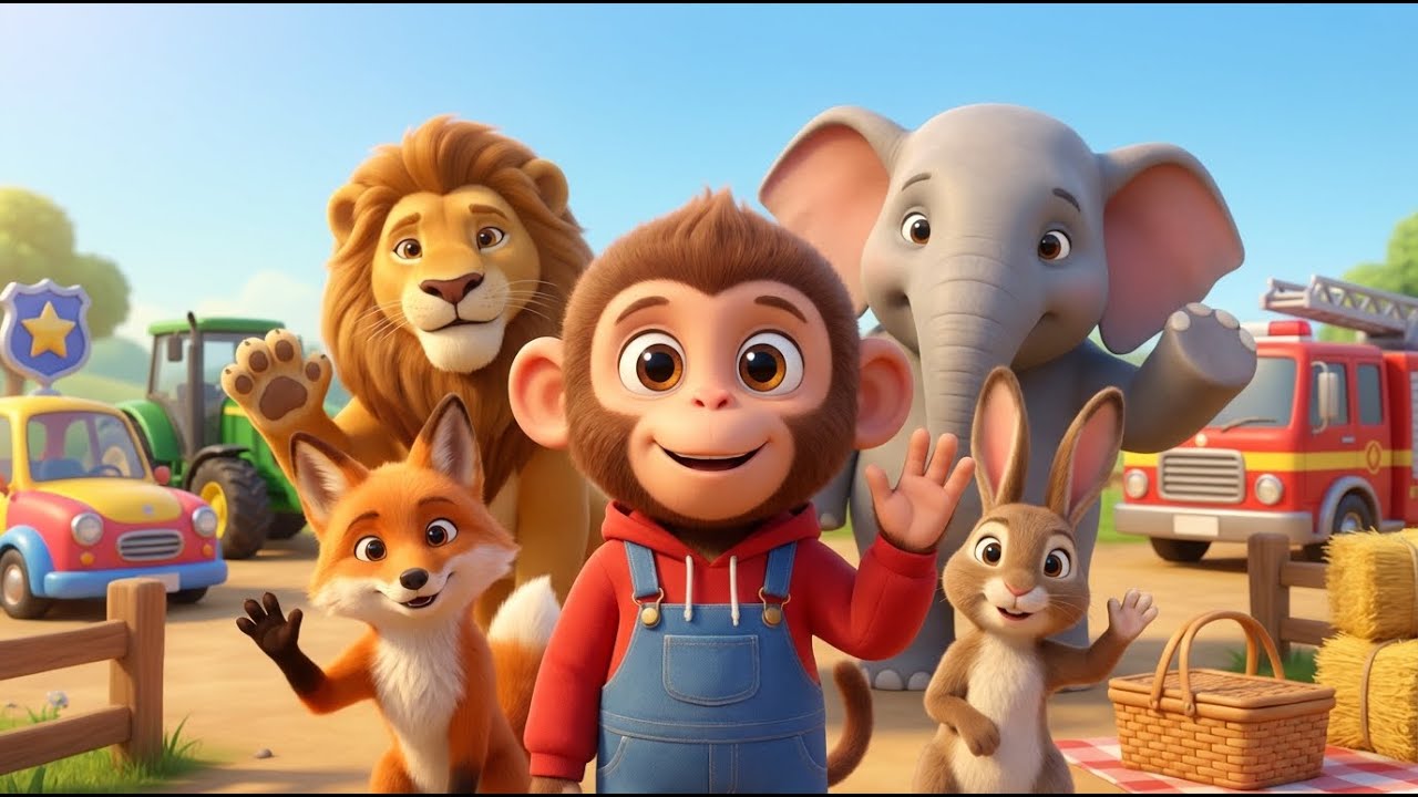 Monkey & Friends Adventures 🚗🚜🚓🔥🌾 | Stories for Kids | 3D Cartoon Animals