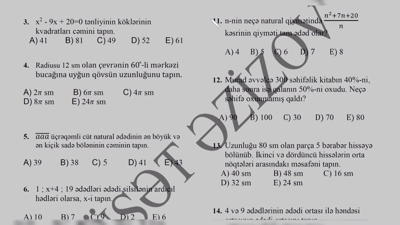 9 cu sinif riyaziyyat buraxılış imtahanının suallarının izahı 2019