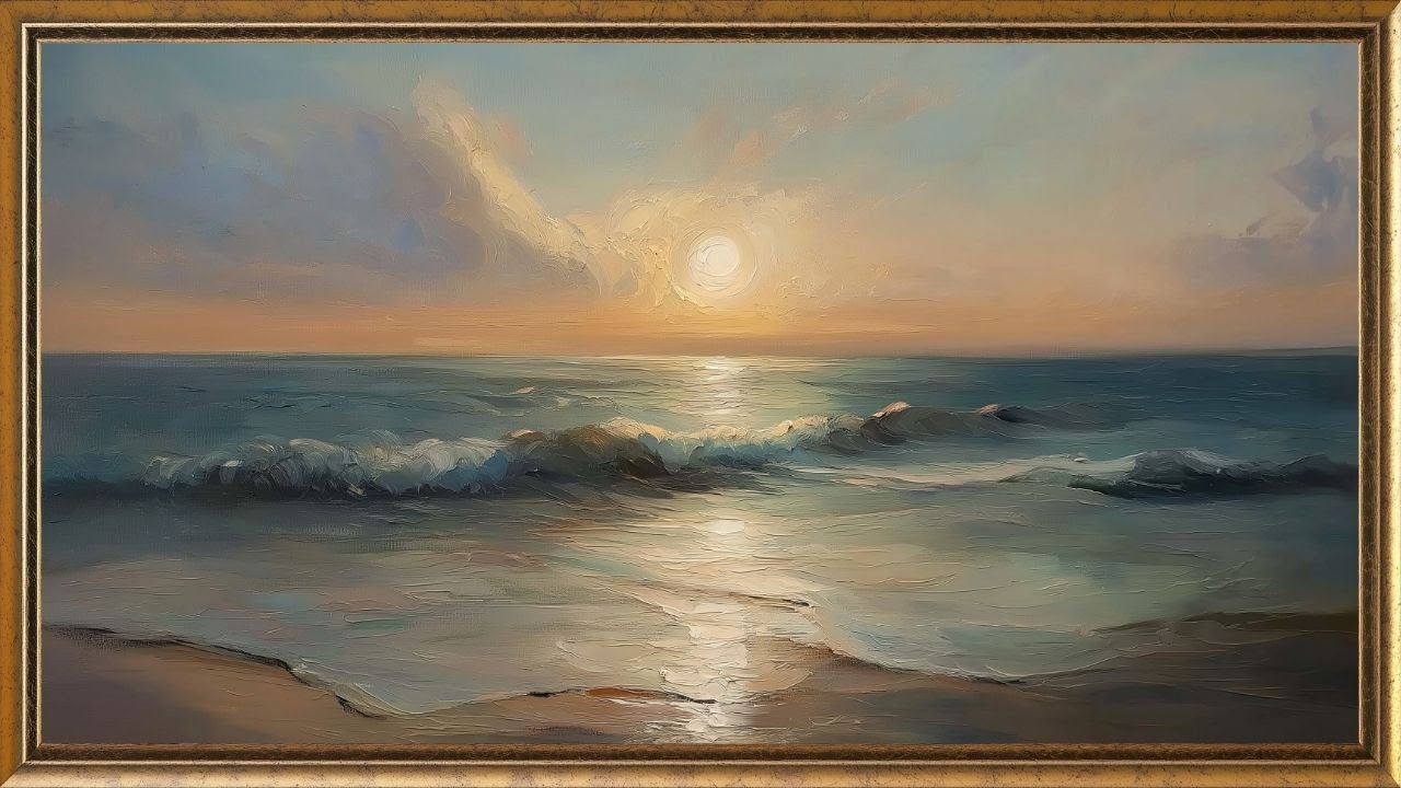 Vintage Seascape Painting TV Art | Gold Framed Sunset TV Art | TV Art Screensaver | 2 Hrs 1 Scene