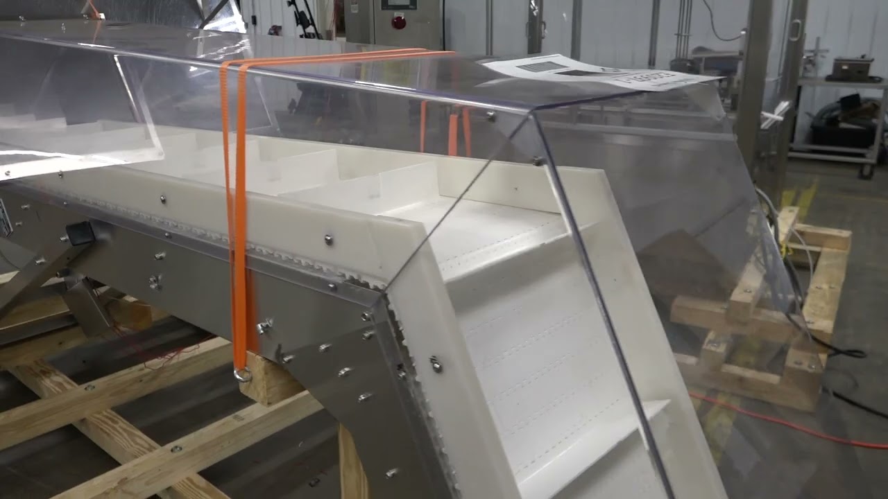 E20997 - Omega LFBP Stainless Steel Cleated Inclined Conveyor with Hopper