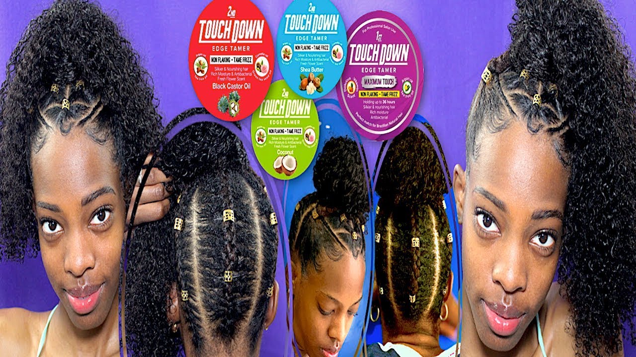 Protective Style | 2nd Touchdown Edge Tamer | Rubberband French Braid Curly Ponytail/Bun
