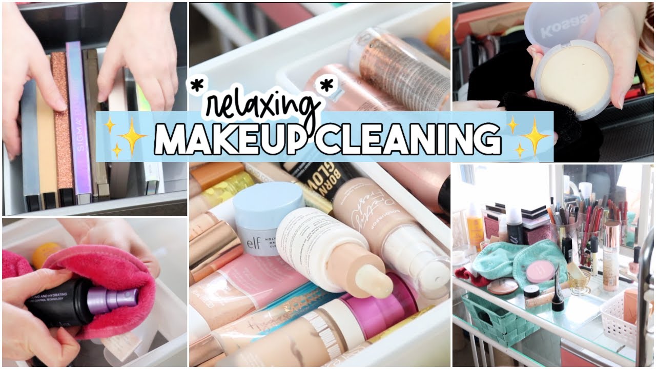 Cleaning & Organizing My Entire Makeup Collection *relaxing* ✨🧼🧹 Clean and chill with me!