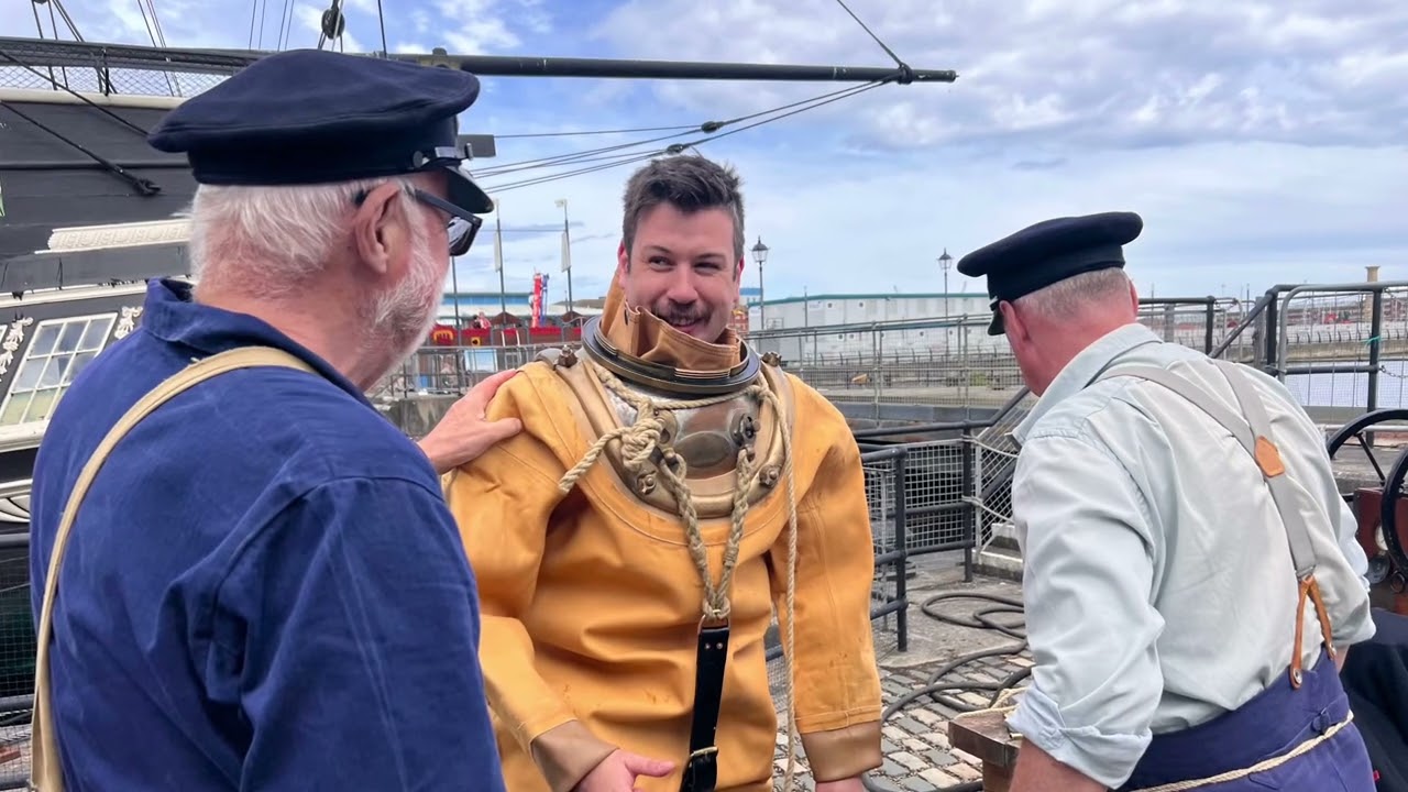 Putting on old Divers Equipment