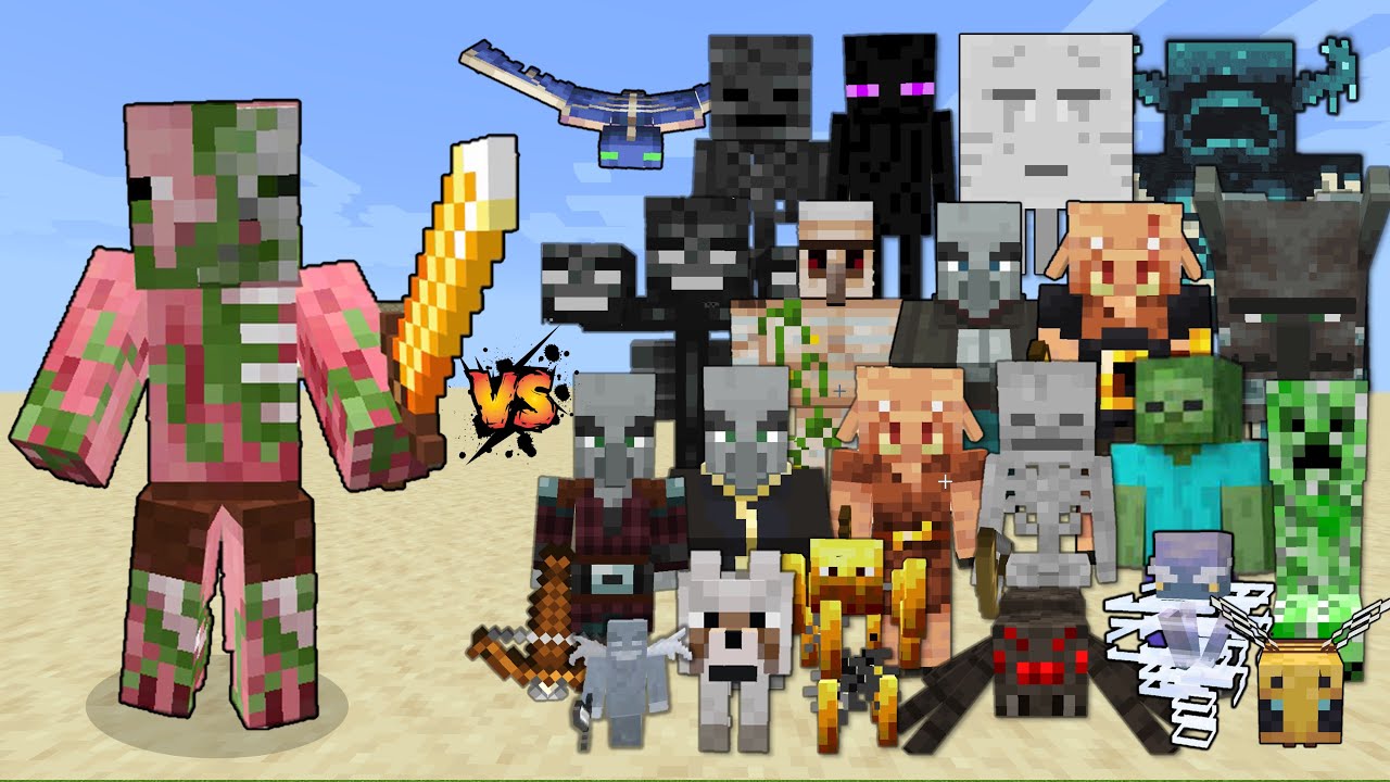 Zombie Pigman (Minecraft Dungeons) vs All mobs in Minecraft - Minecraft Mob Battle