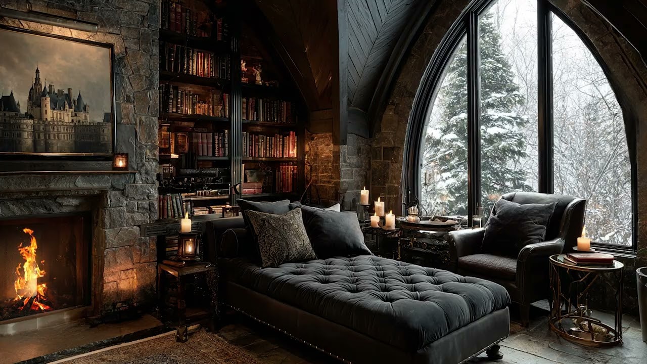 Winter Piano Room | Gentle Piano Music While Snow Falls Endlessly Outside a Peaceful Warm Bedroom