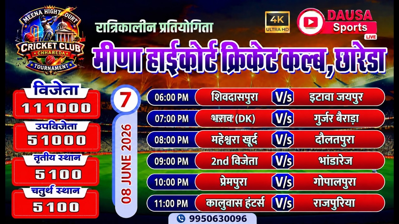 🔴LIVE : MHCC | DAY-7|MEENA HIGHCOURT CRICKET CLUB CHHAREDA 2026 #cricket #Cricketlover #Dausasports