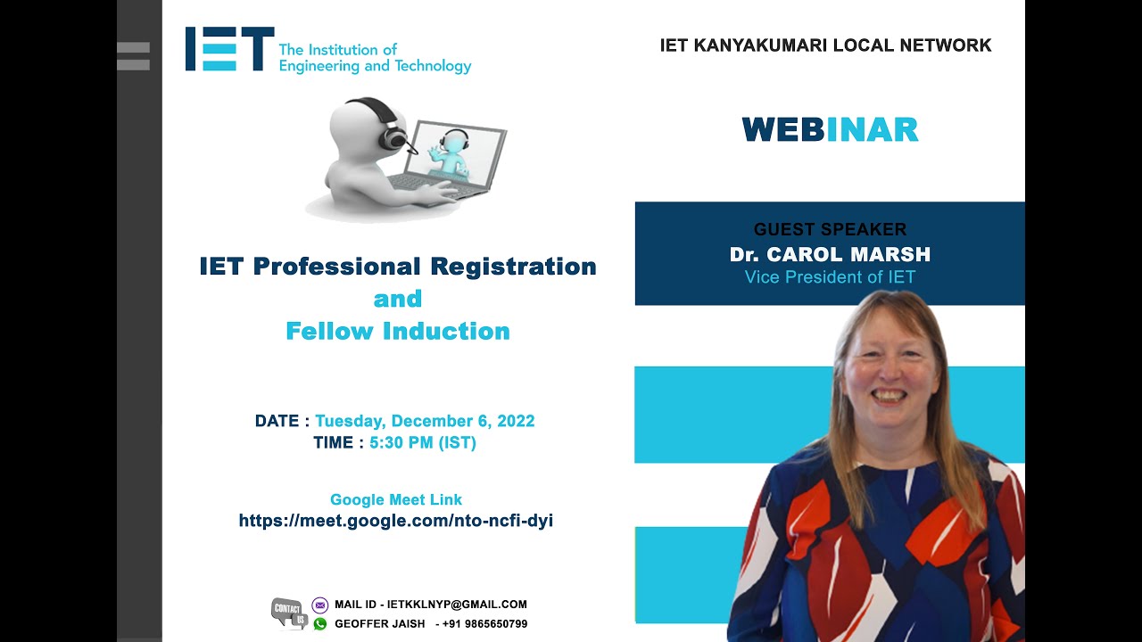 IET Professional Registration and Fellow Induction -Webinar, Dr. Carol Marsh, Vice President, IET UK