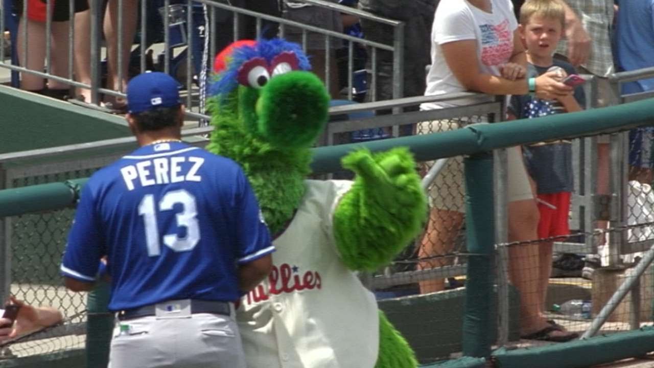 Perez has some fun with the Phanatic